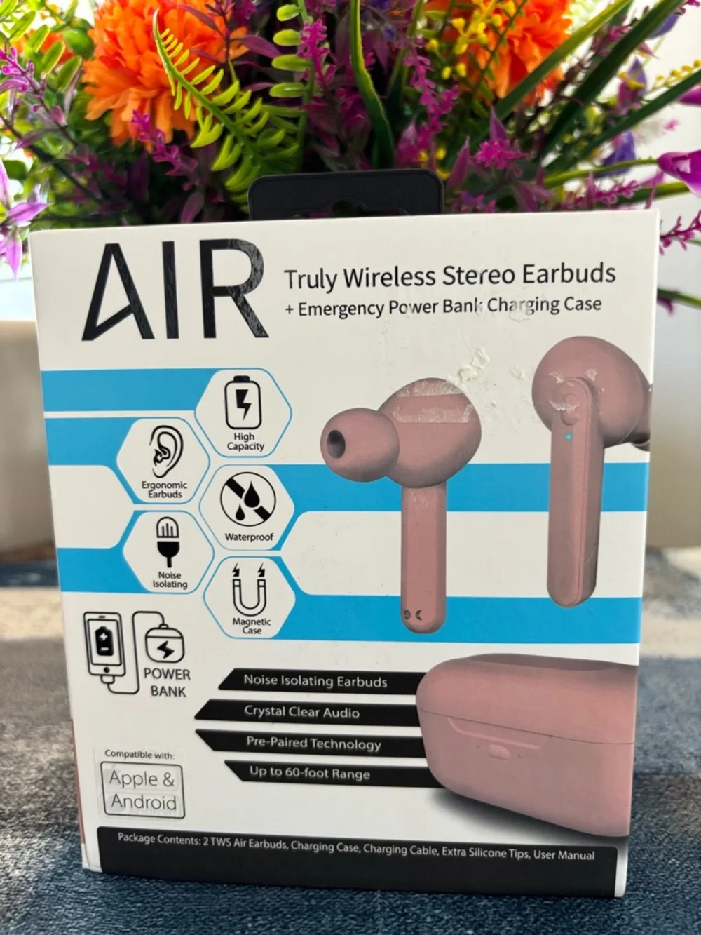 AIR True Wireless Earbuds in Pink with Charging Case